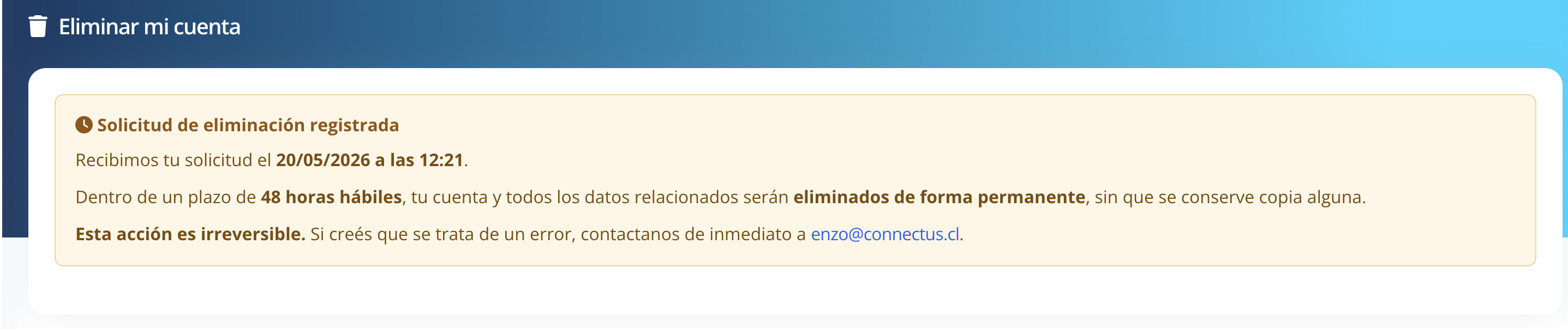 Confirmación de solicitud de eliminación